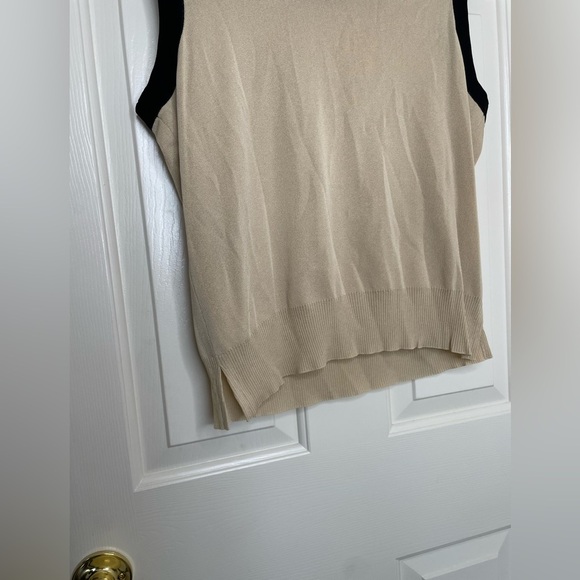 Exclusively Misook Sleeveless Cowl Neck Knit Top in Beige & Black Trim – Size L - Picture 2 of 8
